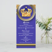 Carte de menu Gold & Royal Blue Crown (Debout devant)