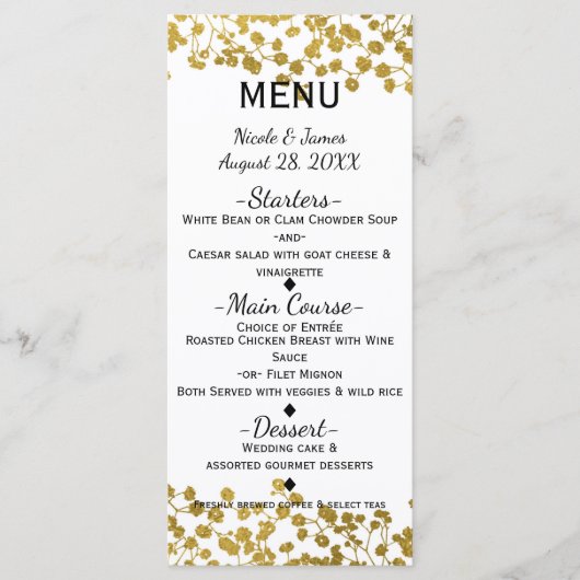 Carte de menu Gold Tone Baby's Breath White Elegan (Devant)