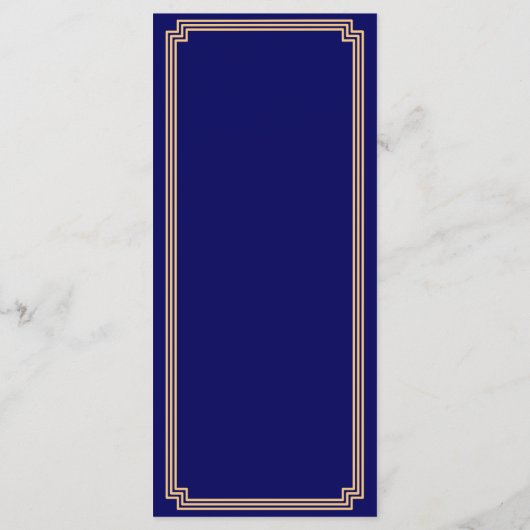 Carte de menu Great Gatsby Art Deco Blue Gold Mari (Dos)