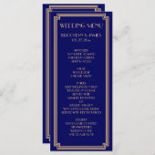 Carte de menu Great Gatsby Art Deco Blue Gold Mari (Devant / Derrière)