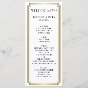 Carte de menu Great Gatsby Art Deco Gold White Mar