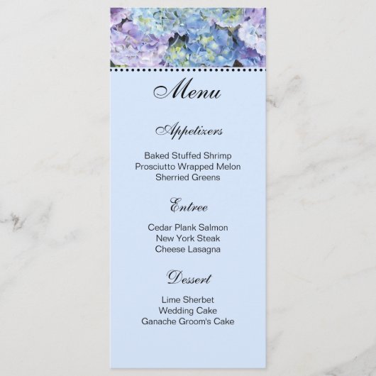 Carte de menu Hydrangeas (Devant)