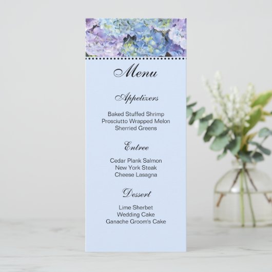 Carte de menu Hydrangeas (Debout devant)