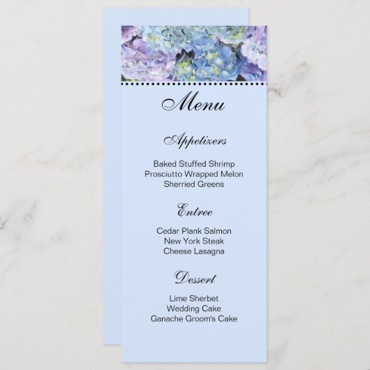 Carte de menu Hydrangeas (Devant / Derrière)
