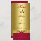 Carte de menu IMPRIMÉE RIBBON Red, Gold Floral (Devant / Derrière)