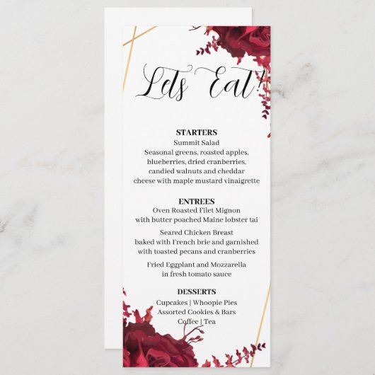 Carte de menu Jeu 11 moderne (Devant / Derrière)