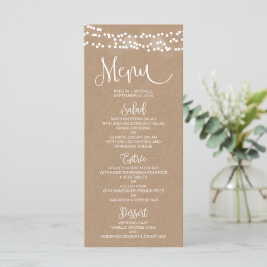Carte de menu Kraft Lace et Rustic Mariage (Debout devant)