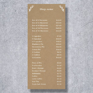 Carte de menu Kraft & Rustique avec liste de prix