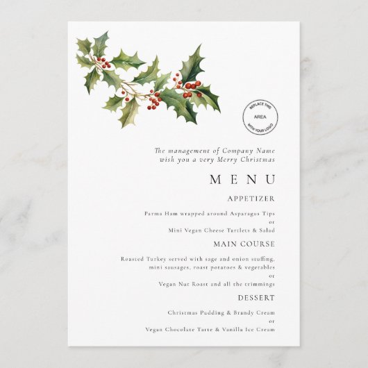 Carte de menu Logo Holly Business Christmas Party (Devant)