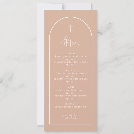 Carte de menu Long Blush Pink Arch Cross Baptiser (Devant)