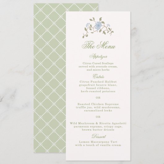 Carte de menu longue et haute mariage floral chint (Devant / Derrière)