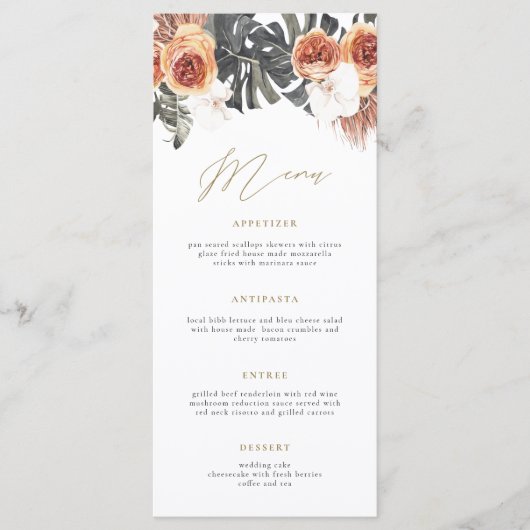 Carte de menu longue Mariage KINSLEY Boho Terracot (Devant)