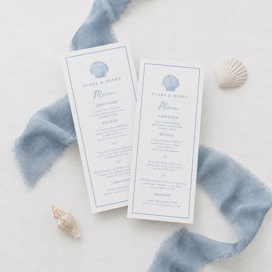 Carte de menu longue pour mariage côtier bleu mini