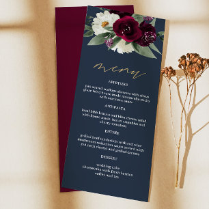 Carte de menu longue ROSA Burgundy riche Floral Bl