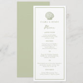 Carte de menu longue vert sauge pour mariage côtie (Devant / Derrière)