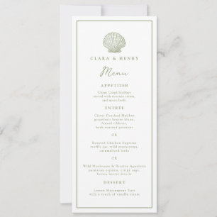 Carte de menu longue vert sauge pour mariage côtie