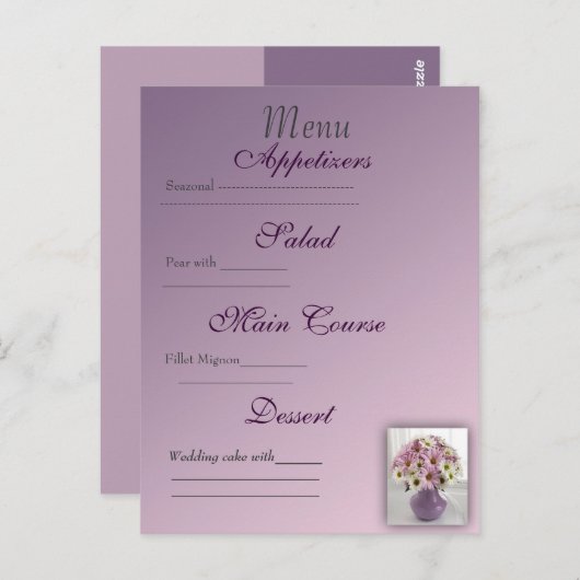 Carte de menu mariage (Devant / Derrière)
