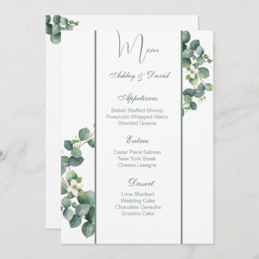 Carte de menu mariage (Devant / Derrière)