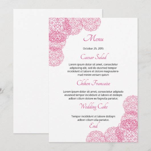 Carte de menu Mariage (Devant / Derrière)