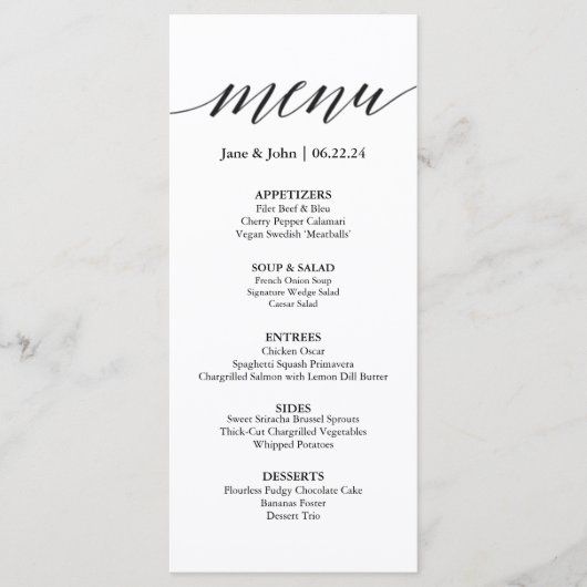Carte de menu mariage (Devant)
