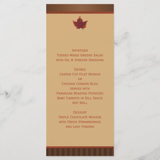 Carte de menu Mariage à feuilles d'automne IMPRIMÉ (Dos)