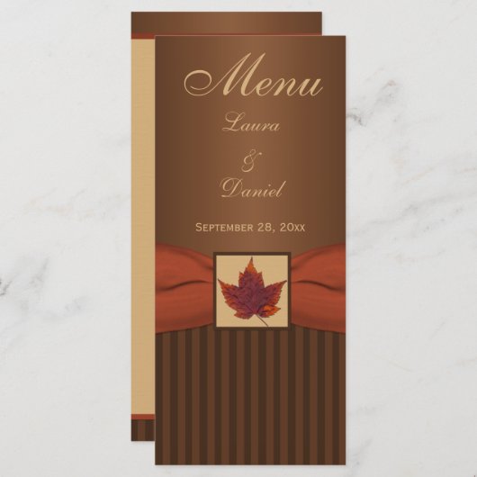 Carte de menu Mariage à feuilles d'automne IMPRIMÉ (Devant / Derrière)