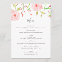 Carte de menu Mariage à fleurs sucrées en rose et