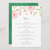 Carte de menu Mariage à fleurs sucrées en rose et  (Devant / Derrière)