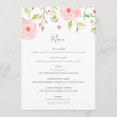Carte de menu Mariage à fleurs sucrées en rose et  (Devant)