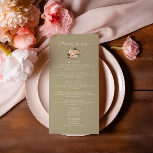 Carte de menu Mariage à fleurs vert Sage