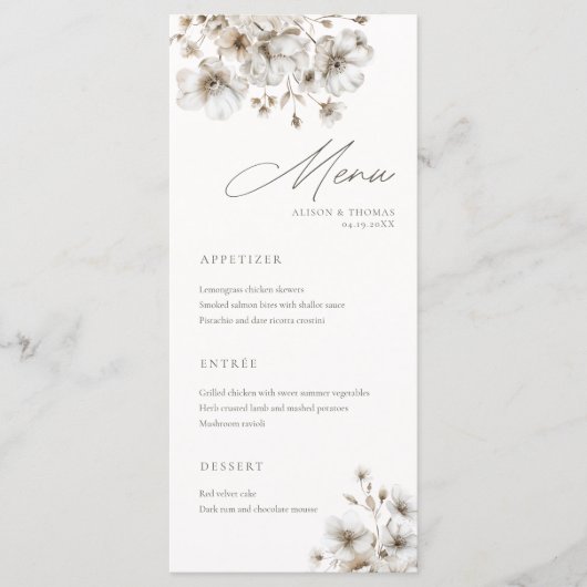 Carte de menu Mariage à la crème rustique (Devant)