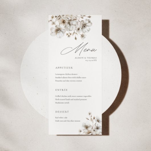 Carte de menu Mariage à la crème rustique