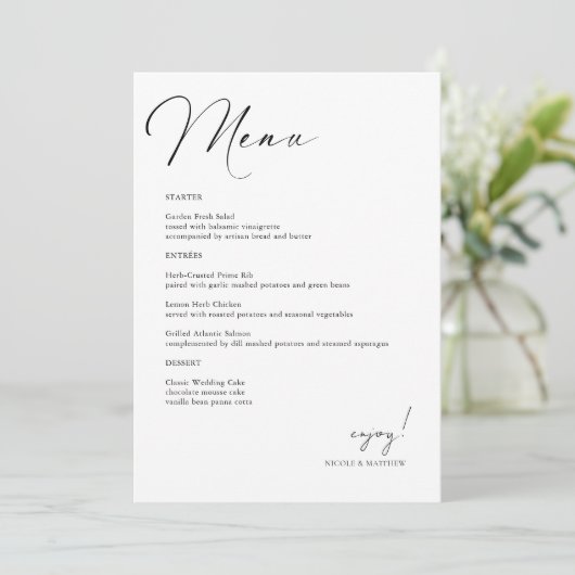 Carte de menu Mariage à la main élégante (Debout devant)