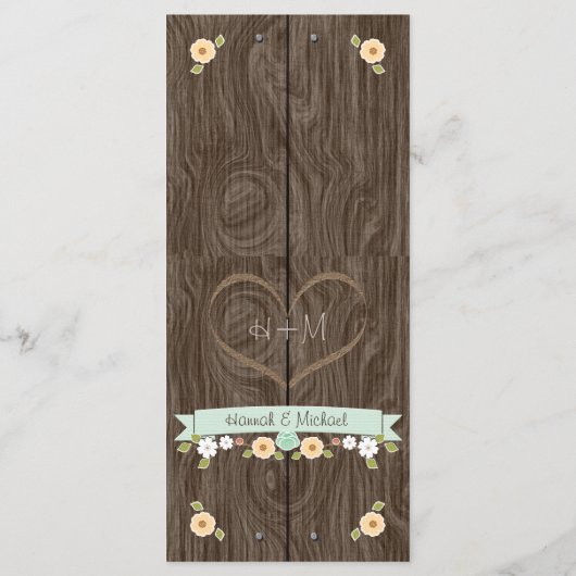 Carte de menu Mariage à la menthe verte rustique (Dos)