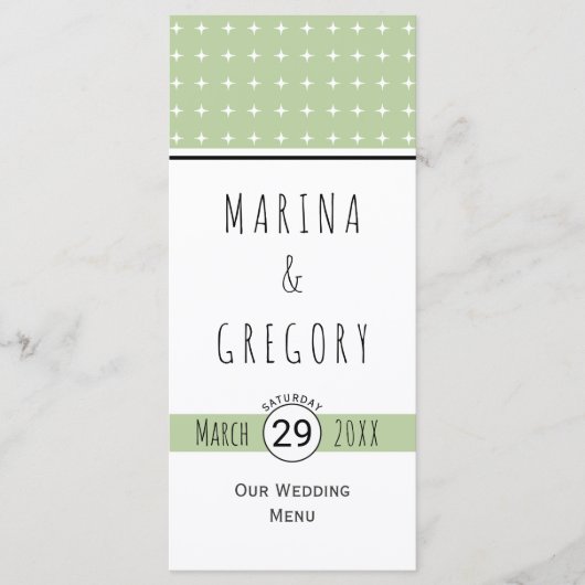 Carte de menu mariage à la sauge moderne verte (Devant)