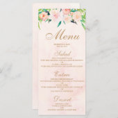 Carte de menu Mariage à l'aquarelle et à la florai (Devant / Derrière)