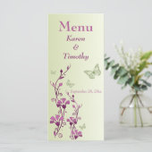 Carte de menu Mariage à papillon vert violet (Debout devant)