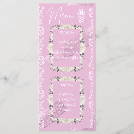 Carte de menu mariage à script floral rose (Dos)