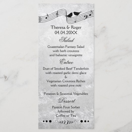 Carte de menu Mariage à thème B et W (Devant)
