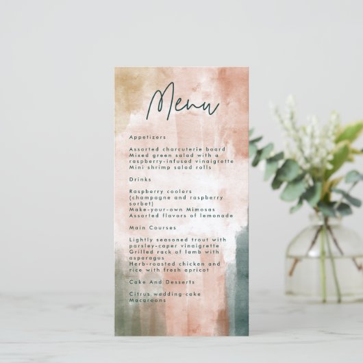 Carte de menu Mariage Abstrait de brosse à l'aquar (Debout devant)