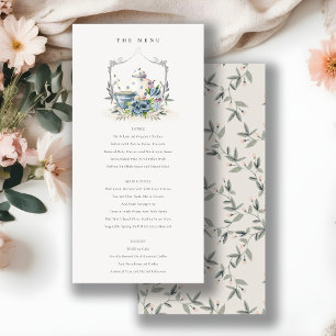 Carte de menu Mariage Aqua Blue Floral Teapot Cres