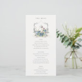 Carte de menu Mariage Aqua Blue Floral Teapot Cres (Debout devant)