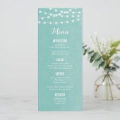 Carte de menu Mariage Aqua String Lights (Debout devant)