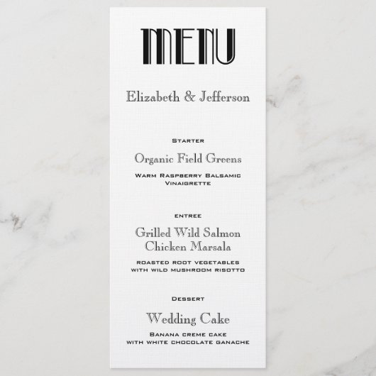 Carte de menu Mariage Art déco (Devant)