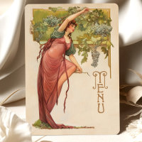 Carte de menu Mariage Art nouveau avec raisins
