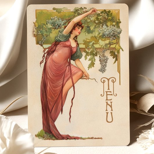 Carte de menu Mariage Art nouveau avec raisins