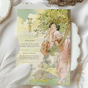 Carte de menu Mariage Art nouveau Floral Goddess