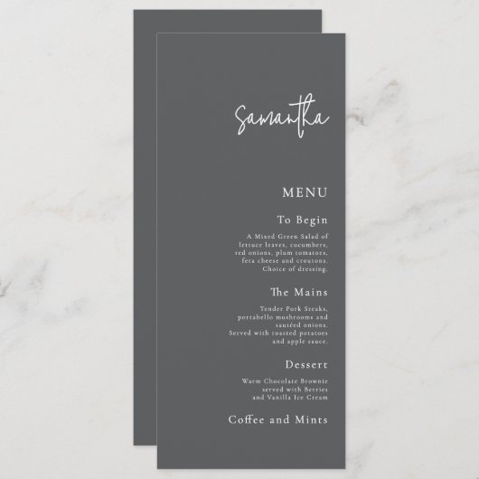 Carte de menu mariage avec nom d'hôte Gris (Devant / Derrière)