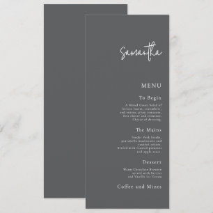 Carte de menu mariage avec nom d'hôte Gris