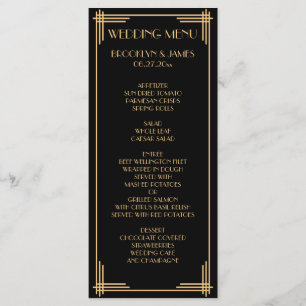 Carte de menu Mariage Black Gold Great Gatsby Art 
